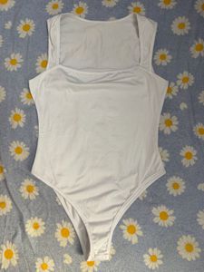 White Square Neck Bodysuit
