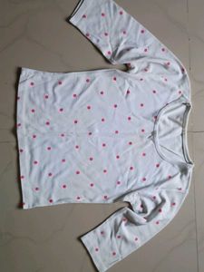 White Long Sleeve Top with Pink Polka Dots