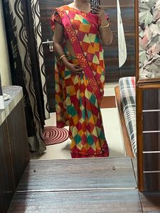 Vibrant Geometric Print Saree