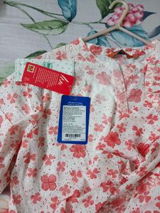 White Kurta with Pink Floral Print and legging