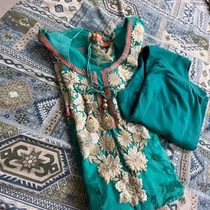 Beautiful Teal Kurta Set with Intricate Embroidery