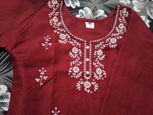 Maroon Embroidered Kurta