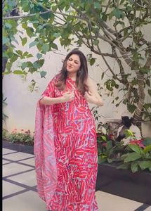 Red &amp; White One-Shoulder Maxi Dress
