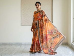 Vibrant Floral Print Sarees (Set of 2)