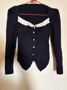 Chic Black &amp; White Button Cardigan