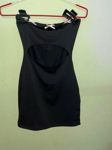 Black Strapless Mini Dress with Bow Detail