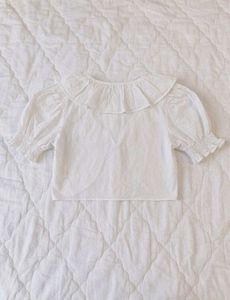 White Ruffle Tie-Front Crop Top