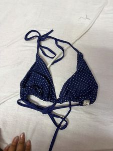 Navy Blue Polka Dot Triangle Bikini Top