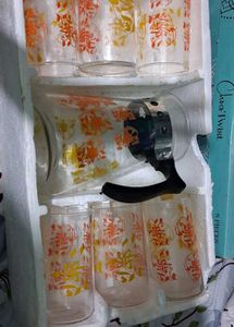 Vintage Floral Glass Pitcher & Tumblers Set