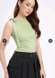 Cute Ruched Tie-Strap Tank Top &amp; Pleated Skirt Set