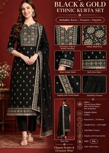 Black & Gold Ethnic Kurta Set with Dupatta