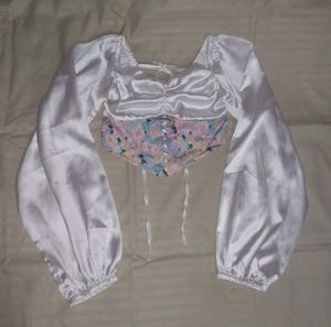 Satin Floral Corset Crop Top