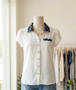 Chic White Polka Dot Collar Shirt