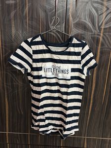 Striped T-Shirt with "Little Things" Print