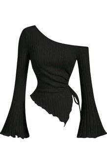 Drawsting Asymmetric Flare Sleeve Top
