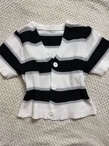 Striped Button-Up Knit Top
