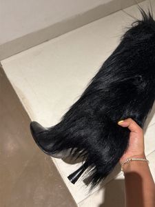 custom made Black Faux Fur Knee-High Boots