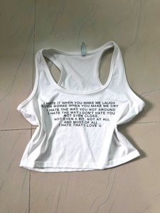 White Graphic Print Racerback Tank Top