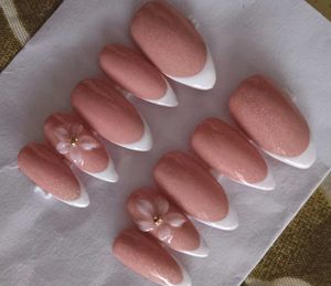Pink Shimmer French 3D Flower Press-On Nails