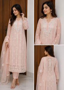 Elegant Peach Chikankari Kurta Set