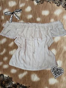 coquette off-Shoulder Lace Ruffle Top