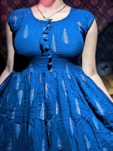 Midnight Blue Printed Cotton Dress | Comfortable C