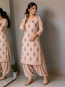Light Pink Floral Print Kurta with salwar