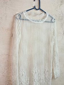 Sheer Lace Trim Long Sleeve Top Tunic