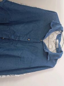 Denim Lace Sleeve Shirt