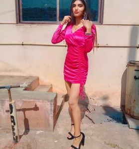 Vibrant Pink Ruched Mini Dress