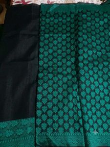 Black and teal green woven saree