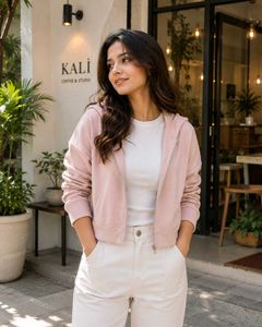 Soft Pink Zip Hoodie Sweatshirt – Cozy & Stylish �