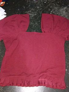 Maroon Ruffled Puff Sleeve Top