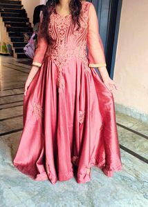 Very Beautiful Embroidery Silk Satin Gown