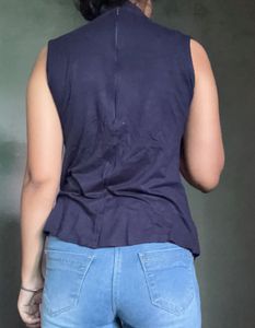 Navy Blue Top with Red Embroidery
