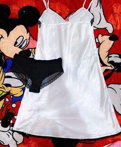 victoria secret white satin slip with brief 👍