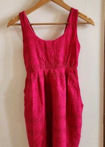 Chic Pink Embroidered A-Line Dress