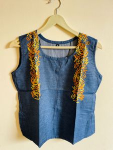Embroidered Denim Top