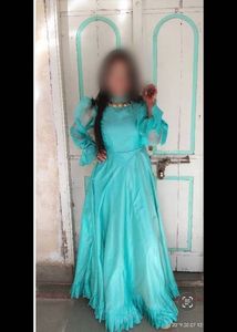 Mirror Teal Gown with Ruffled Sleeves