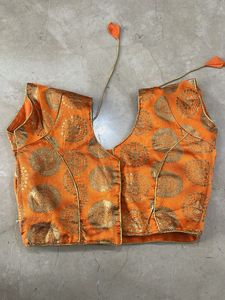Orange Brocade Readymade Saree Blouse