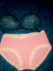 Cute Polka Dot Bra & Pink Lace Panty Set