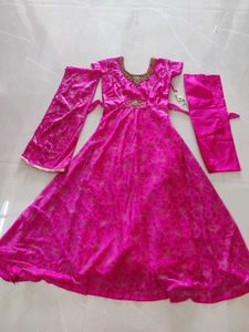 Like New Magenta Pink Embroidered Anarkali Suit Se