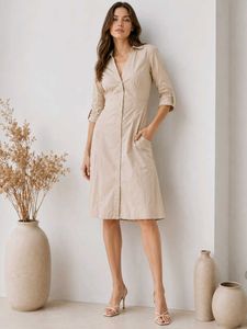 ✦ MANGO | Elegant Beige Button-Down Shirt Dress