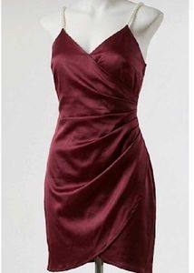 Satin maroon  wrap Dress