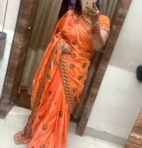 Beautiful Embroidery Silk Saree