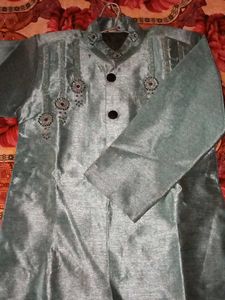 Boy's Light Blue Embroidered Kurta