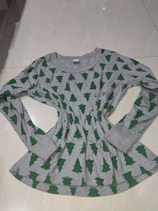 Grey Christmas Tree Print Long Sleeve Top