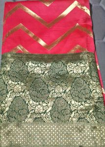 Vibrant Silk Saree with Gold Border