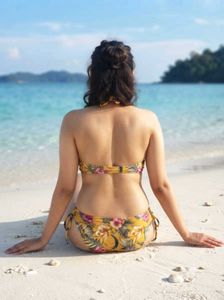 Yellow Floral Triangle Bikini Top
