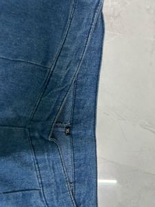 Denim Bell Bottom Pants with Frayed Hem